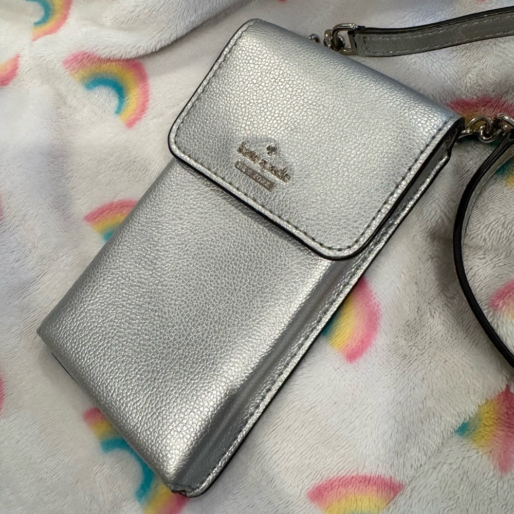 Kate Spade Silver Leather Cell Phone Crossbody Bag